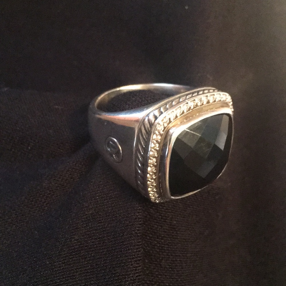 David Yurman Blk Onyx Albion Cocktail Diamond Ring